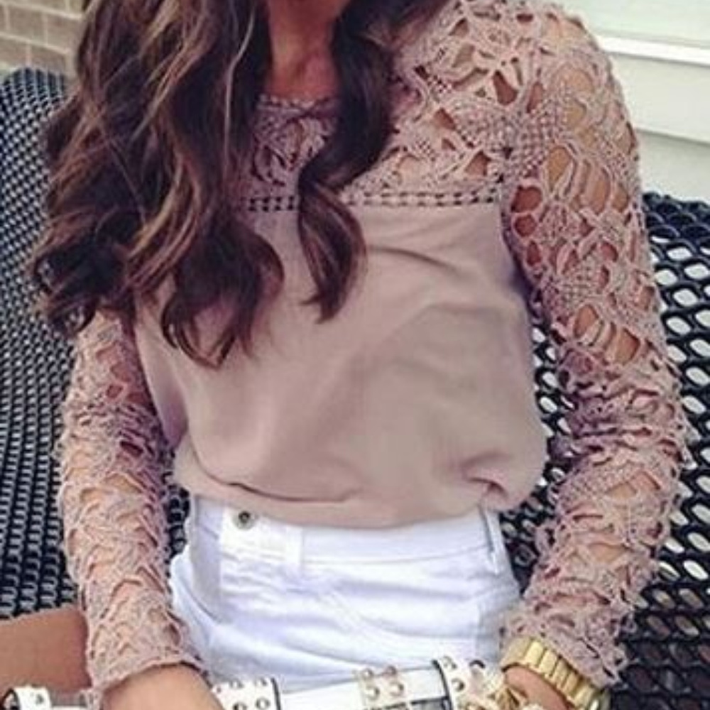 Mauve Crochet Lace Long Sleeve Blouse
